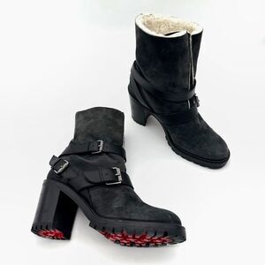 CHRISTIAN LOUBOUTIN Bouclette Viyonce Suede Ankle Boot Size 40.5 Shearling Lined
